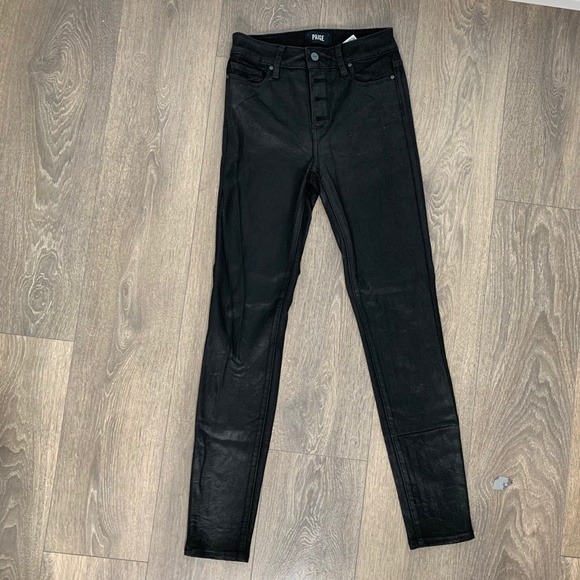 Paige Hoxton Ultra Skinny Jeans Button Fly Black Fog Luxe Coating High Waist - Picture 2 of 15